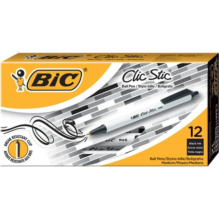 BIC Clic Stic Retractable Ball Pen, Medium Point, Black, 12-Pack