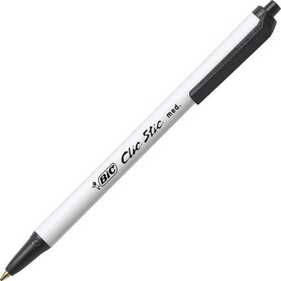 BIC Clic Stic Retractable Ballpoint Pens - Medium Pen Point - Retractable - Black - White Barrel - Brass Tip - 24 / Box | Bundle of 10 Boxes