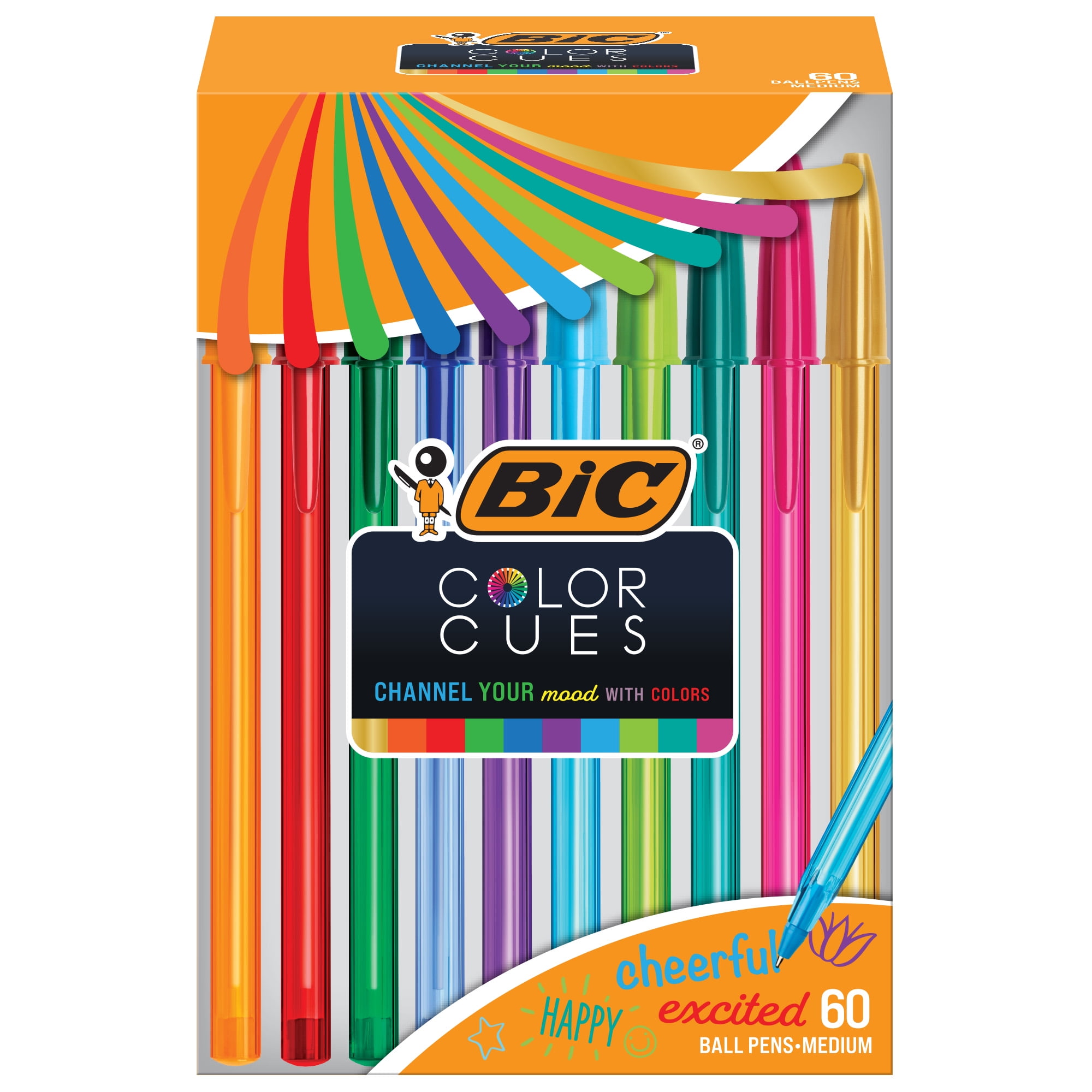 BIC Color Cue Ball Pens, Medium Point, Assorted Colors, 60-Count