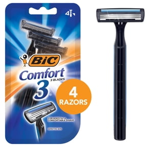 BIC Comfort 3 Men's 3-Blade Disposable Razors, Dorm Essentials for Guys, 4-Count