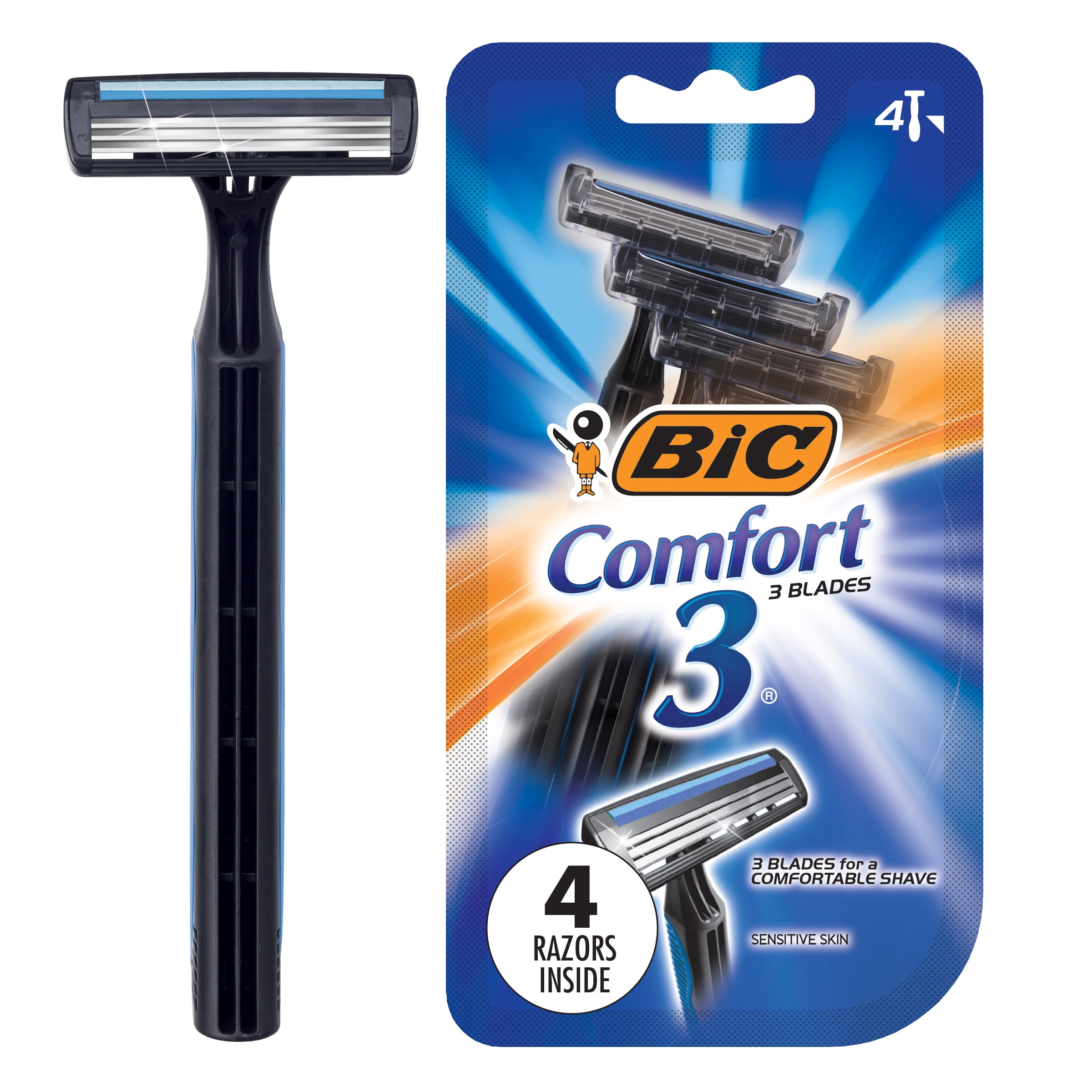 BIC Comfort 3 Disposable Men's Razor, 3 Blade Razor for a Comfortable  Shave, 4-Count