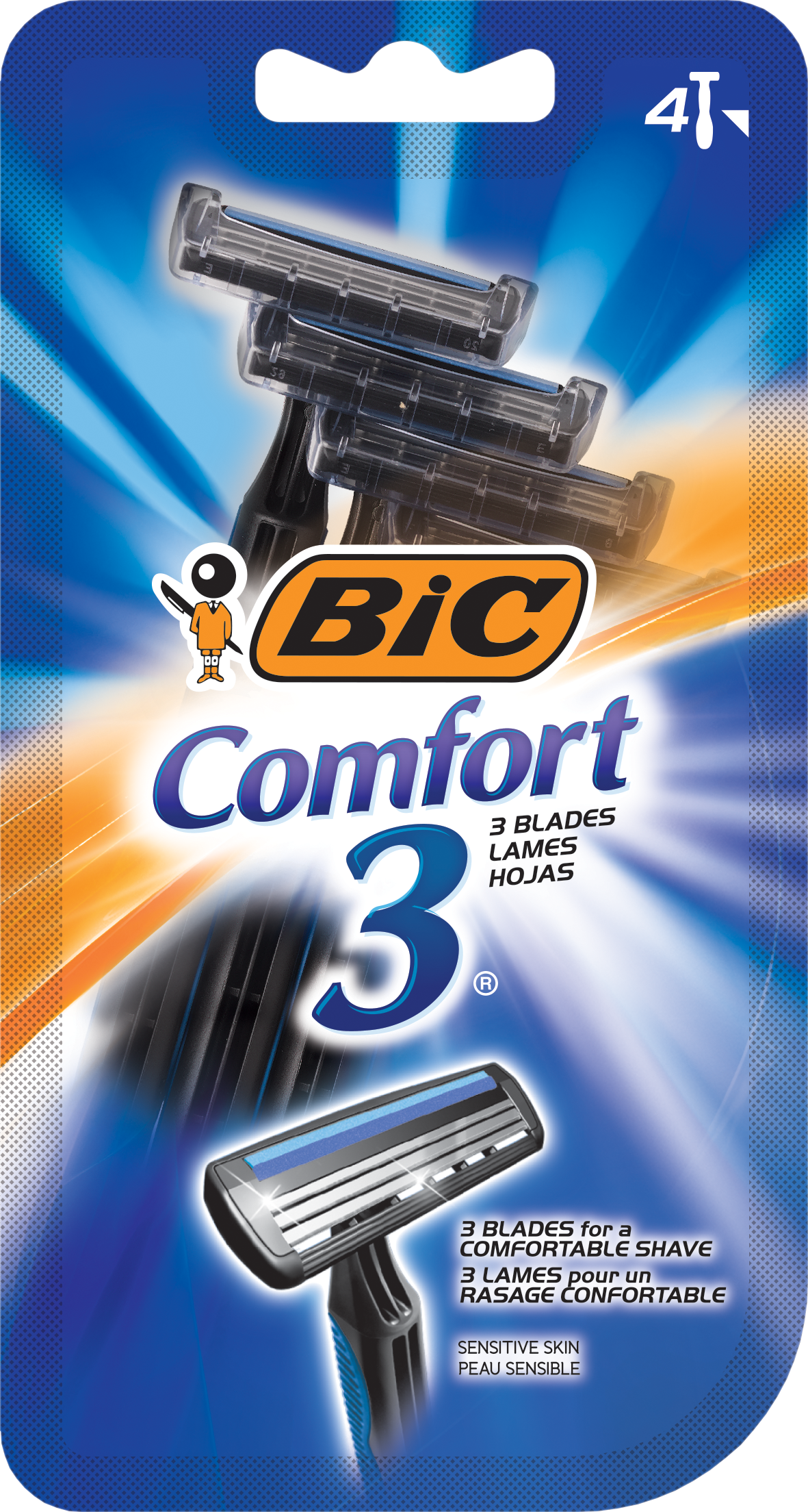 BIC Comfort 3 Disposable Men's Razor, 3 Blade Razor for a Comfortable Shave, 4-Count - image 1 of 7
