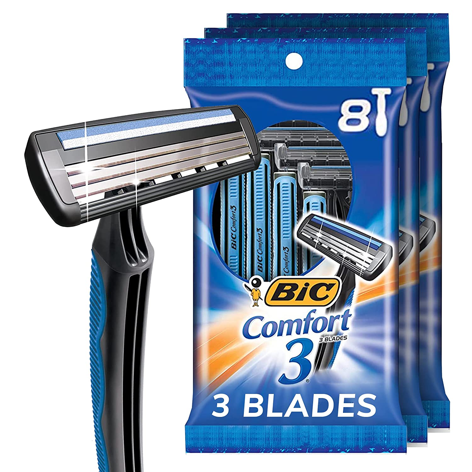 BIC Comfort 3 Disposable Razors, LongLasting 3Blade Razors for Men