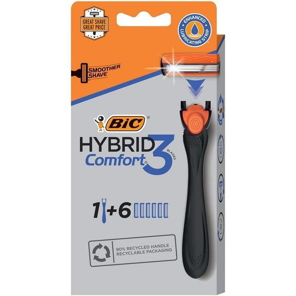 BIC Comfort 3 Hybrid Razor Handle with 6 Refill Blade Cartridges