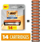 BIC Comfort 3 Refillable Refill Razor Cartridges, 3 Blades, 14 Razor Refill Cartridges for Manual Shaving Razors
