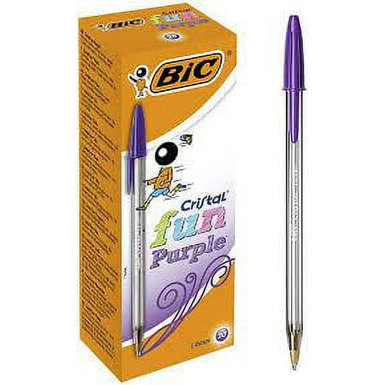 BIC Cristal Fun Ballpoint Pens, Purple Ink, Wide Tip, Smudge