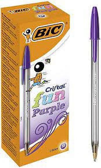 BIC Cristal Fun Ballpoint Pens, Purple Ink Smudge-Proof Writing Pens and Wide Point (1.6mm), Pack of 20