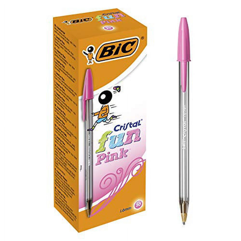 BIC Cristal Fun Ballpoint Pens, Wide Point, 1.6 mm, Pink Ink, 20 Count, Box of 20 Pack