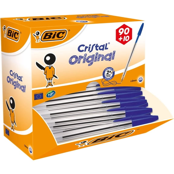 BIC Cristal Original (1mm) Ballpoint Pens, Blue Ink, Value Pack of 100