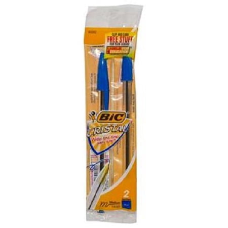 BIC Cristal Stick Ball Pens, Medium Point, 1.0 mm, Blue Ink, 2 Pack