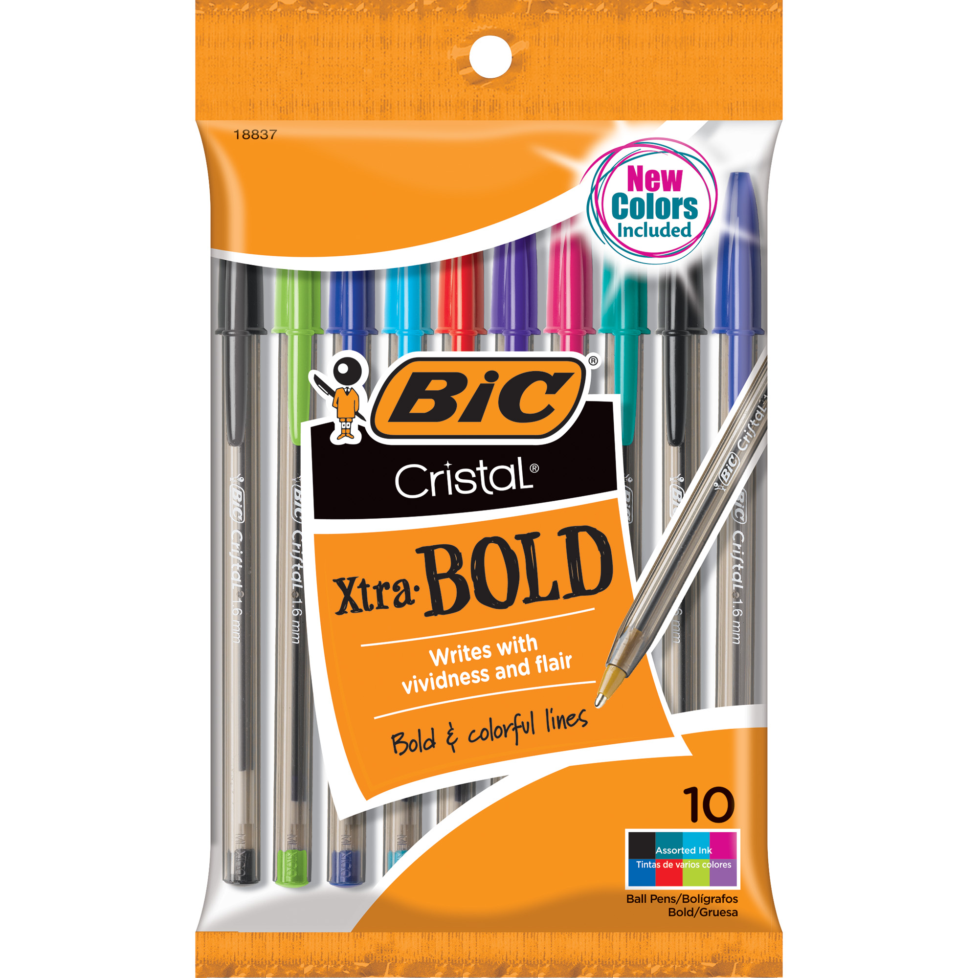 BIC Cristal Xtra Bold Ballpoint Stick Pens, Bold Point, 1.6 mm, Assorted Ink Colors, Pack of 10 - image 1 of 6