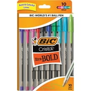 BIC Cristal Xtra Bold Ballpoint Stick Pens, Bold Point, 1.6 mm, Assorted Ink Colors, Pack of 10