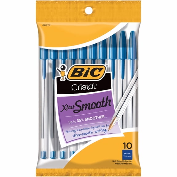 BIC Cristal Xtra Smooth Medium Point Ball Pen, Blue 10-Count Bag (Pack of 8)