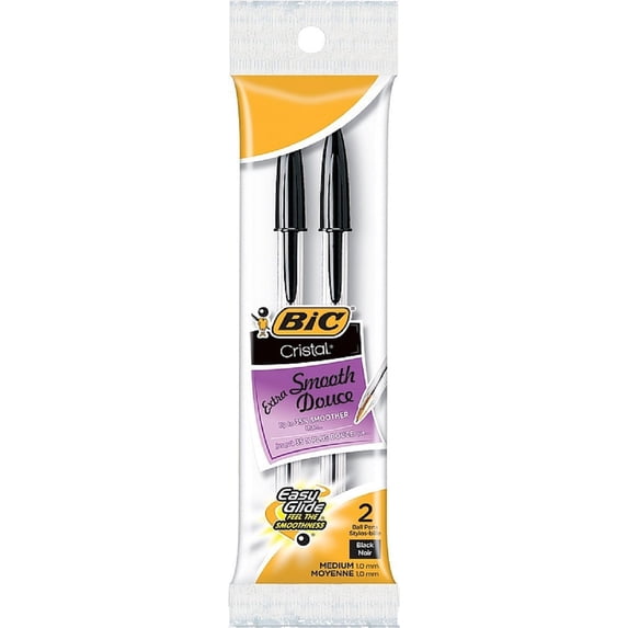 Bic Cristal Medium Ballpoint Pens, Black Ink 2 ea (Pack of 2)
