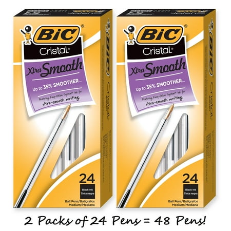 BIC Cristal Xtra Smooth Ball Point Pens, Medium Point (1.0 mm), Black, 48 Count