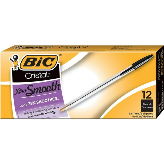 BIC Cristal Xtra Smooth Ballpoint Pen, Stick, Medium 1 mm, Black Ink, Clear Barrel, Bundle of 5 Dozen