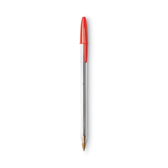 BIC Cristal Xtra Smooth Ballpoint Pen, Stick, Medium 1 mm, Red Ink, Clear Barrel, Dozen
