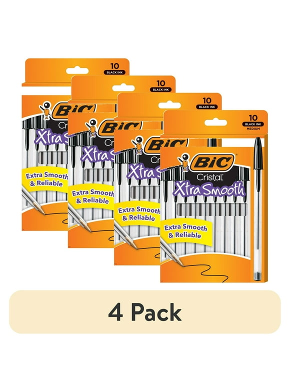 (4 pack) BIC Cristal Xtra Smooth Ballpoint Stick Pens, 1.0 mm, Black Ink, Pack of 10