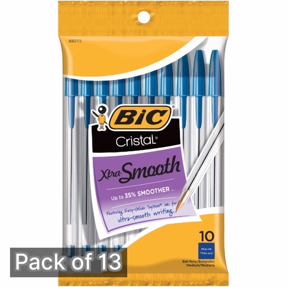 BIC Cristal Xtra Smooth Medium Point Ball Pen, Blue 10-Count Bag (Pack of 13)