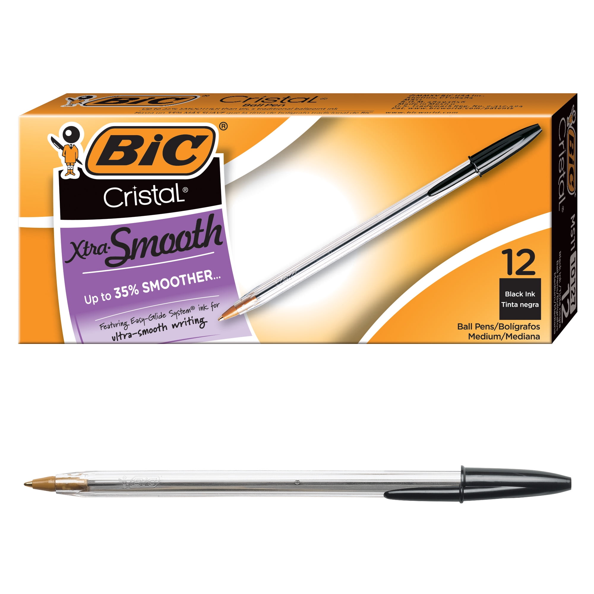 Bic Cristal Soft Ball Pens - Pack of 10 - Black Colour - Medium Point (1.2  mm) - Smooth Writing and Long-Lasting Ink