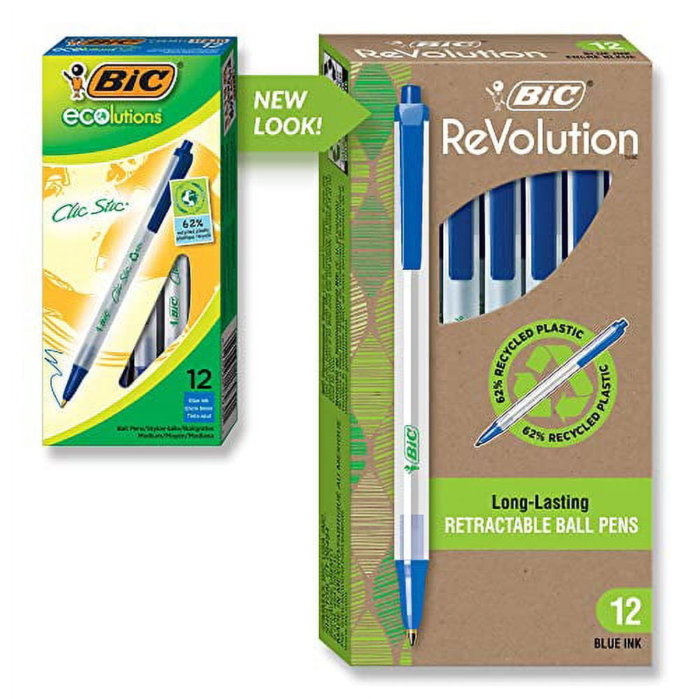 BIC ECOlutions Retractable Ball Pen, Medium Point (1.0 mm), Blue, 12 Pens