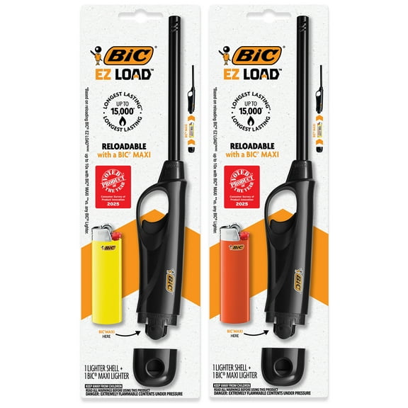 BIC EZ LOAD Lighter, Reloadable Multi Purpose Lighter, 2-Pack (Colors May Vary)