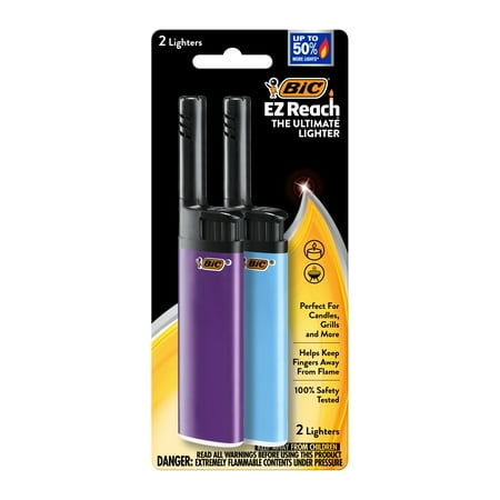 BIC EZ Reach Lighters, Assorted Colors, Pack of 2, Colors May Vary
