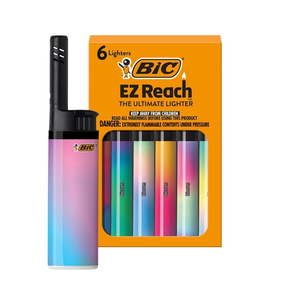 BIC EZ Reach Lighter, Gradient Series, 6 Pack (Assortment of Colors May Vary)