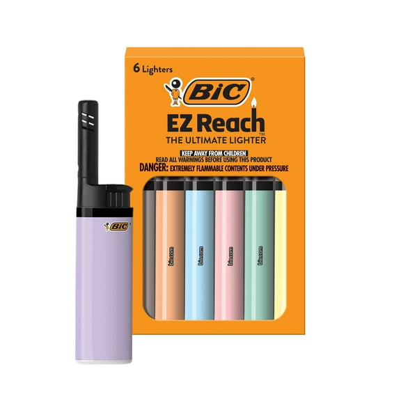 BIC EZ Reach Lighter, Pastel Series, 6 Pack (Assortment of Colors May Vary)