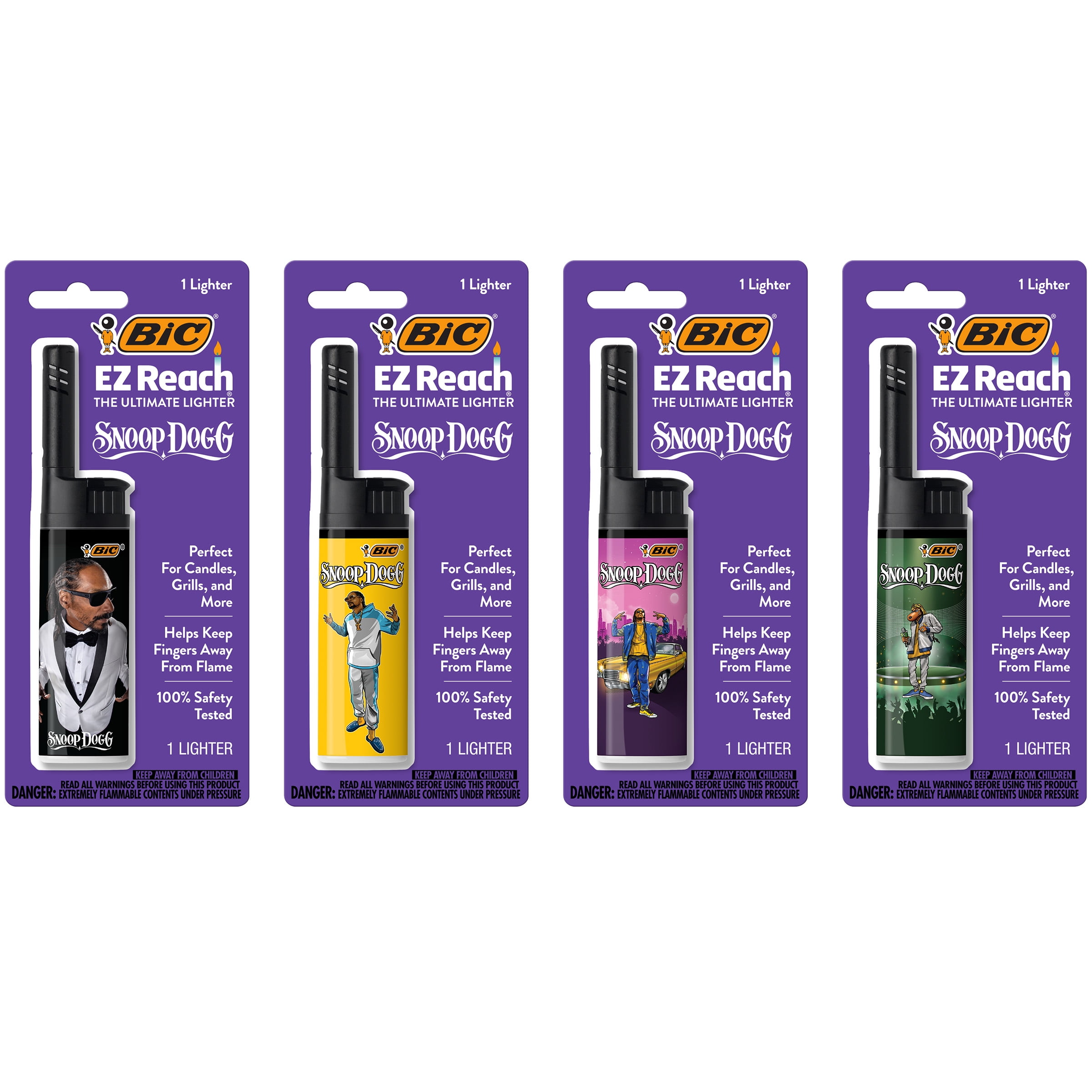 BIC EZ Reach Lighter, Large Snoop Dogg Edition 4-Pack (Assorted 