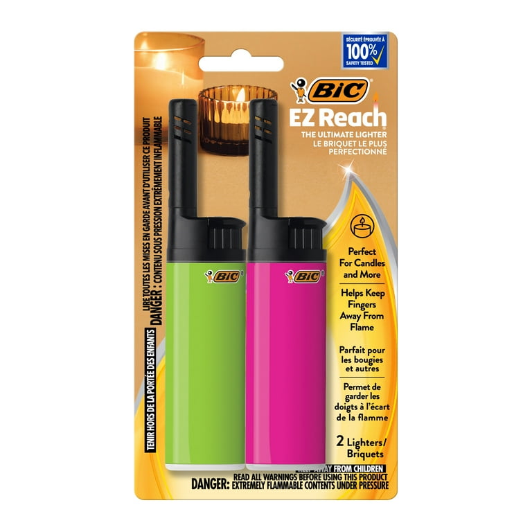 BIC EZ Reach Lighters, Assorted Colors, Pack of 2, Colors May Vary