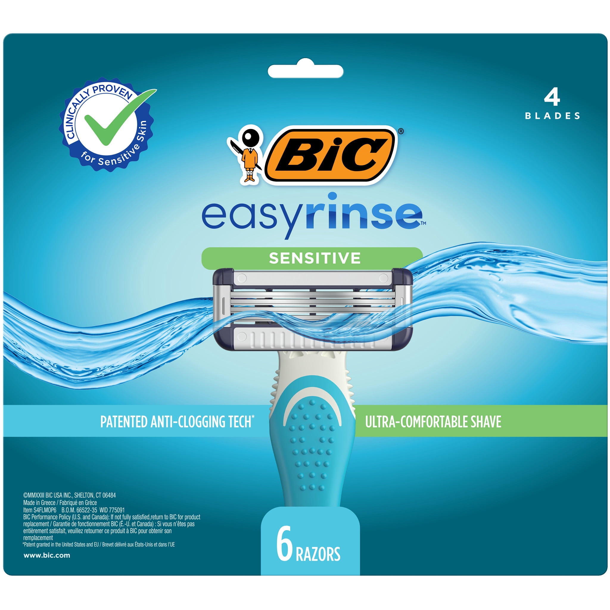BIC Easy Rinse Sensitive Men's Manual Shaving Razors 6 Pack