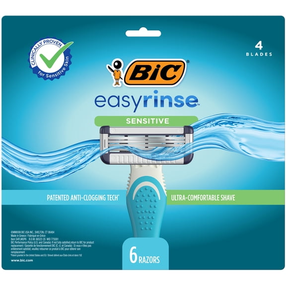 BIC Easy Rinse Sensitive Men's Manual Shaving Razors 6 Pack
