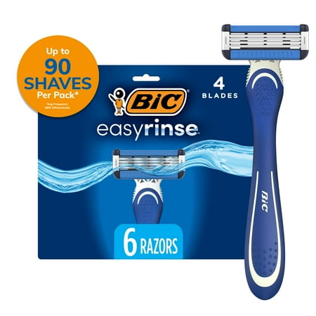 BIC EasyRinse Anti-Clogging Disposable Razors, Men's, 4 Blades, All Skin Types, 6 Count
