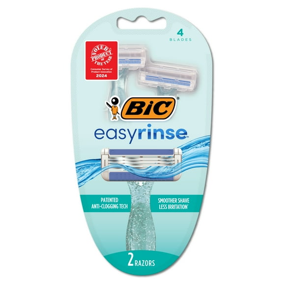 BIC EasyRinse Anti-Clogging Disposable Razors, Women's, 4 Blades, All Skin Types, 2 Count