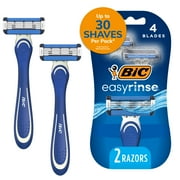 BIC EasyRinse Anti-Clogging Men's Disposable Razors, 4 Blades, All Skin Types, 2 Count