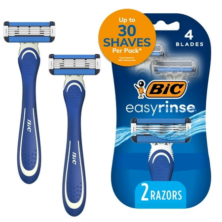 BIC EasyRinse Anti-Clogging Men's Disposable Razors, 4 Blades, All Skin Types, 2 Count