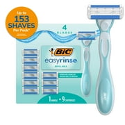 BIC EasyRinse Anti-Clogging Refillable Razors, Women's, 4-Blade, 1 Handle and 9 Refill Cartridges