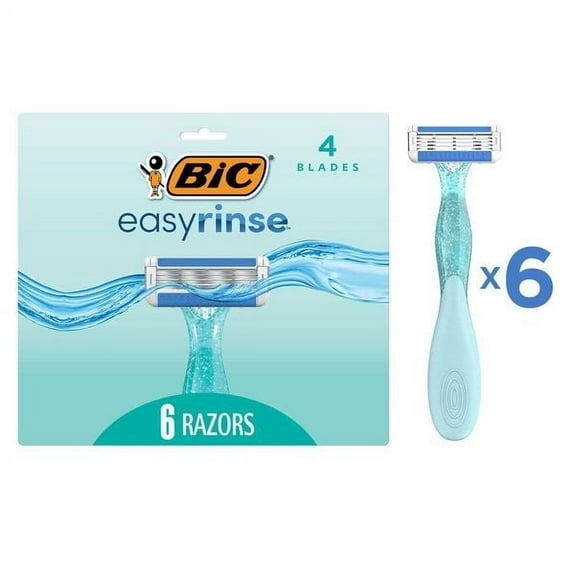BIC EasyRinse Anti-Clogging Women's Disposable Razors, 4 Blades, All Skin Types, 6 Count