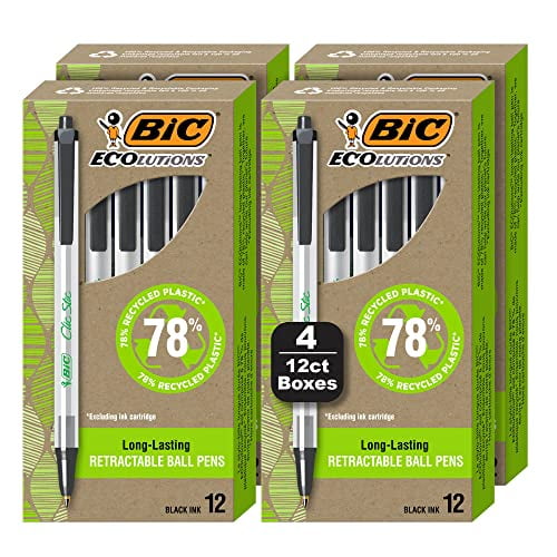 BIC Ecolutions Clic Stic Black Ballpoint Pens, Medium Point (1.0mm), 48