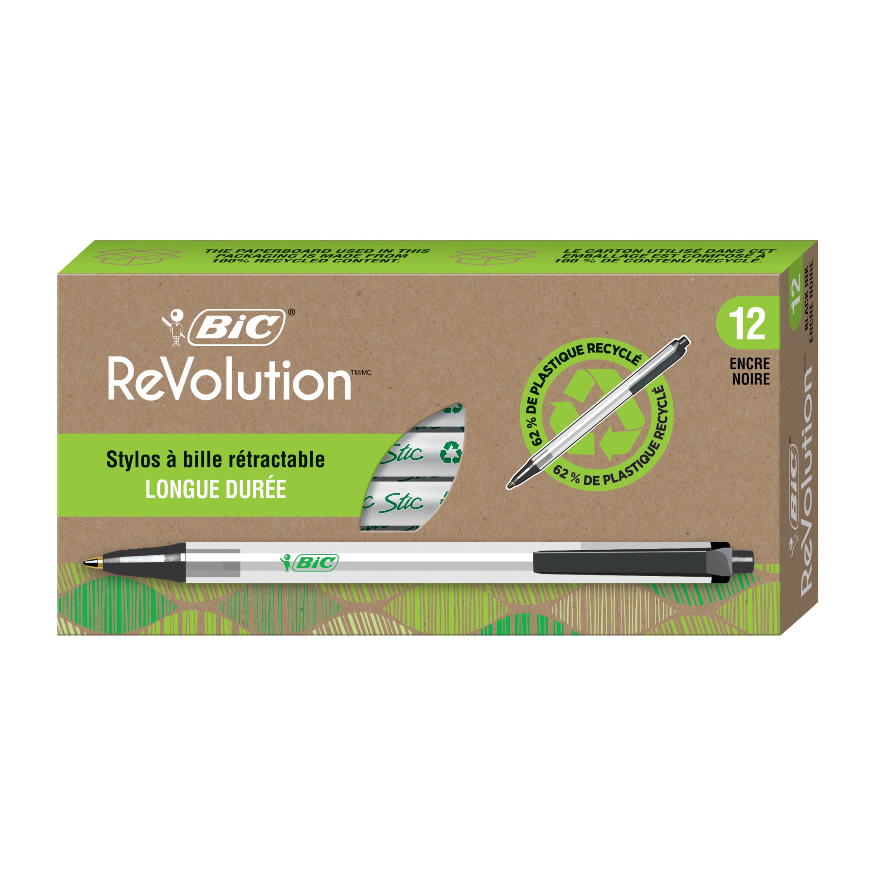 Bic ReVolution Ball Pens, Retractable, Black Ink - 4 ball pens