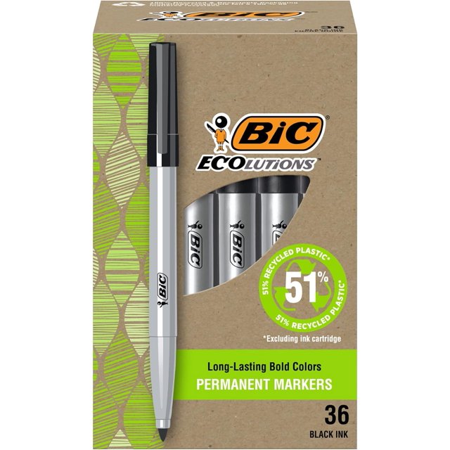 BIC Ecolutions Fine Permanent Markers, Fine Bullet Tip, 36Count Pack