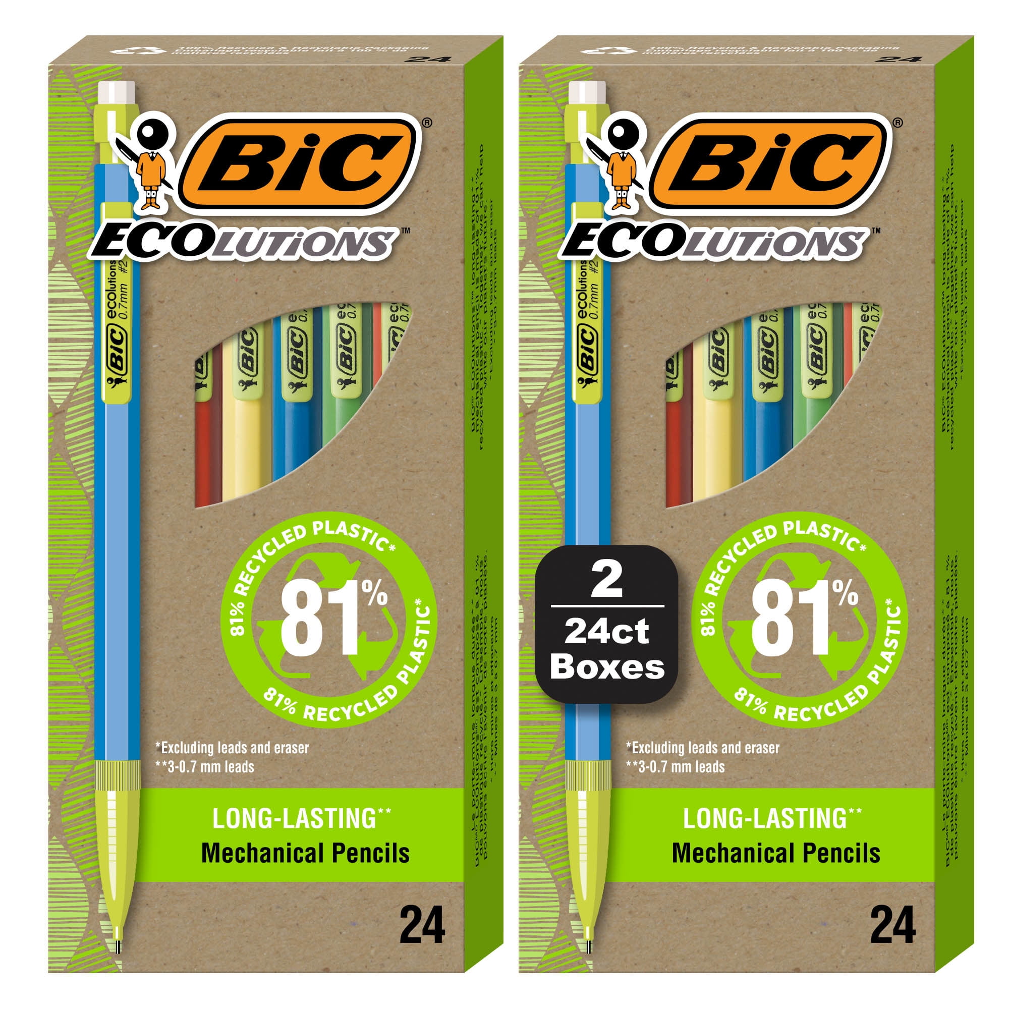 BIC Ecolutions Mechanical Pencil, Recycled Plastic, 0.7mm Point, Black, 48 Pack