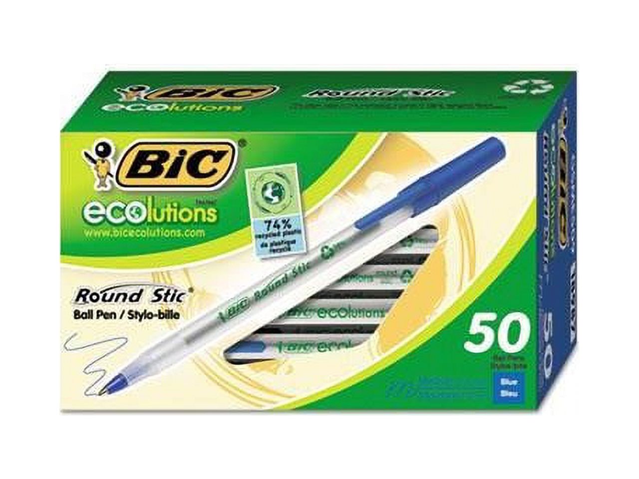 BIC Ecolutions Round Stic Ball Pen, Medium Point, Blue, 50-Count - image 1 of 8