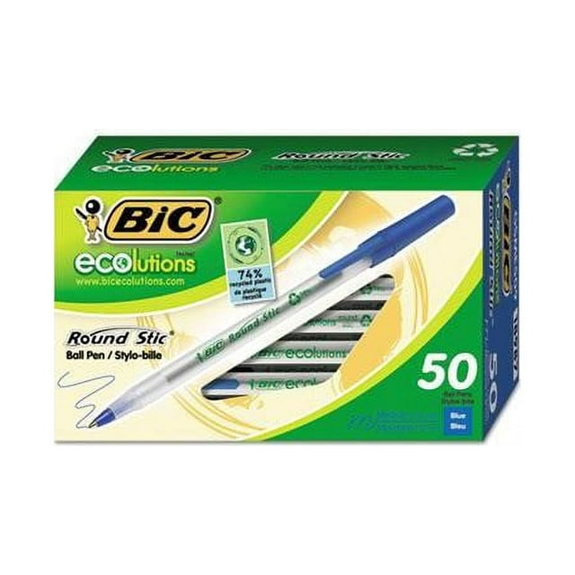 BIC Ecolutions Round Stic Ball Pen, Medium Point, Blue, 50-Count
