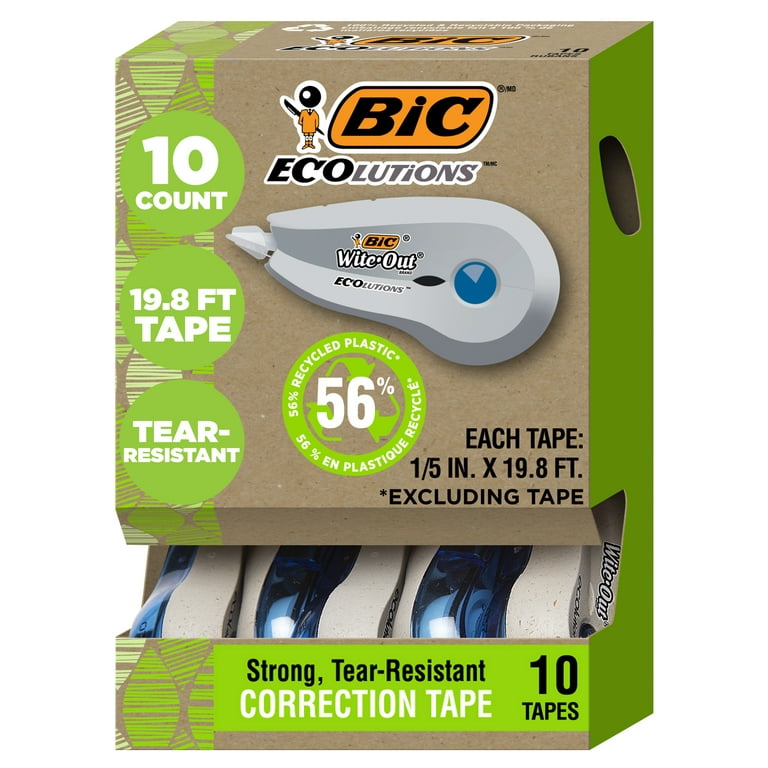 BIC Ecolutions Wite-Out Brand Correction Tape, 56% Recycled Plastic, White,  10-Count 