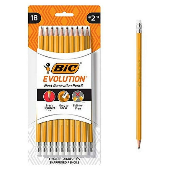 BIC Evolution Cased Pencil, #2 Lead, Yellow Barrel, 18-Count