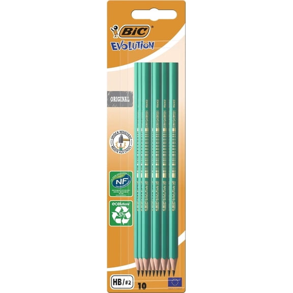 BIC Evolution Original Pencils - Pack of 10 - All-Purpose, Extra- Resistant Erasable Pencils for Easy Drawing and Writing, black
