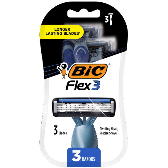 BIC Flex 3 Disposable Razors for Men, Manual Shaving Razors with 3 Blades, 3 Count