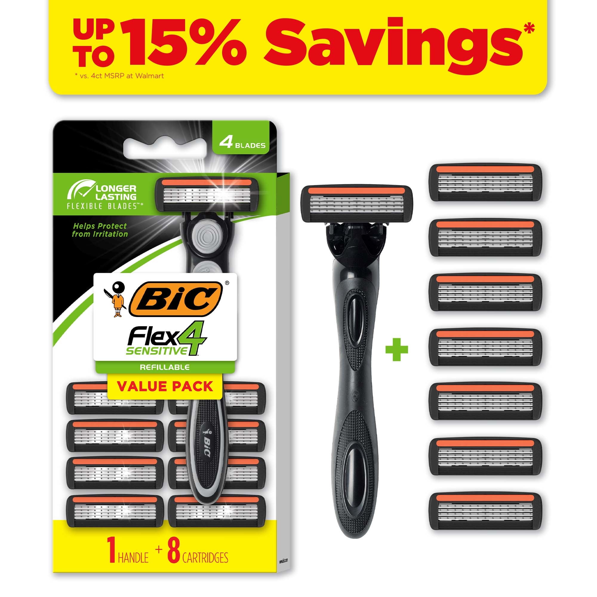BIC Flex 4 Refillable Sensitive Men 4Blade Disposable Razor for